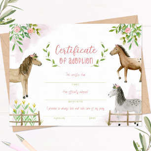 Lámina Certificado de adopción de Pony, certificado de ad