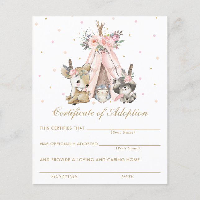 Lámina Certificado de adopción para animales de bosque tr (Anverso)