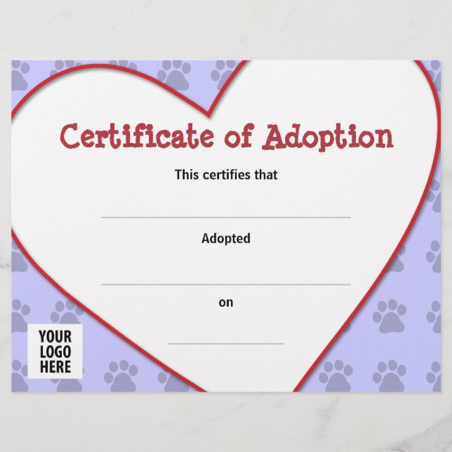 Lámina Certificado de adopción: perro, gato, cualquier Ma (Anverso)