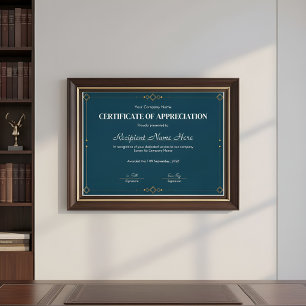 Lámina Certificado de Agradecimiento Elegante en Azul Mar