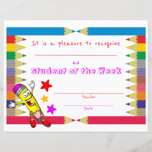 Lámina Certificado de alumno de la semana, bonito y color