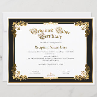 Lámina Certificado de Anciano Ordenado, Ordenación de Anc