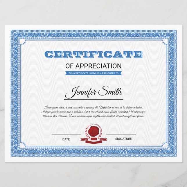 Lámina Certificado de Apreciación (Anverso)