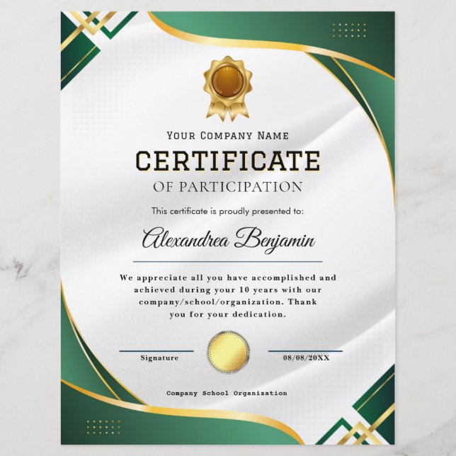 Lámina Certificado de Apreciación (Anverso)