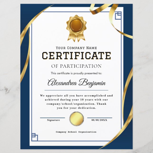 Lámina Certificado de Apreciación (Anverso)