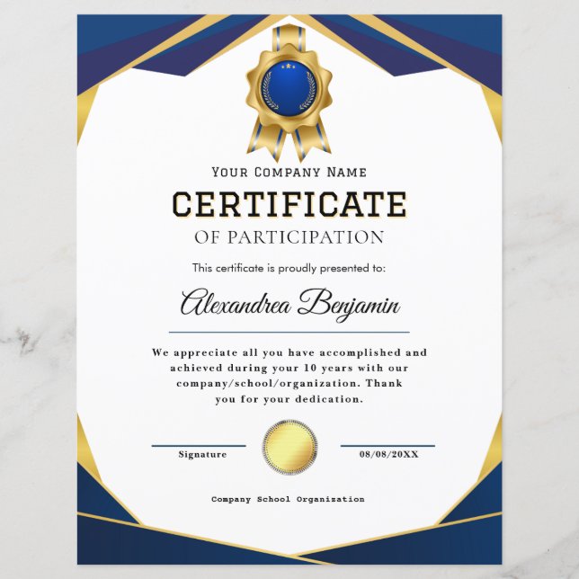 Lámina Certificado de Apreciación (Anverso)