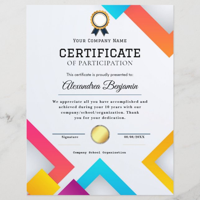 Lámina Certificado de Apreciación (Anverso)