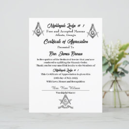Lámina Certificado de Apreciación Masón