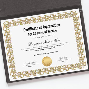 Lámina Certificado de apreciación por años de servicio