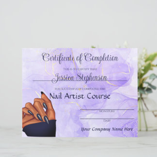 Lámina Certificado de Artista de uñas de mármol de Lavend