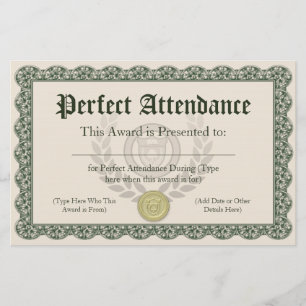 Lámina Certificado de asistencia perfecta, Personalizable