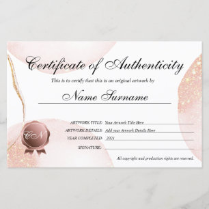 Lámina Certificado de autenticidad de arte por