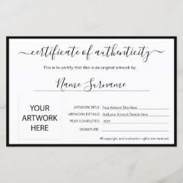 Lámina Certificado de autenticidad de arte por