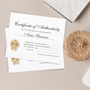 Lámina Certificado de autenticidad de arte por