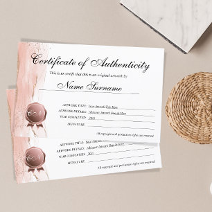 Lámina Certificado de autenticidad de arte por