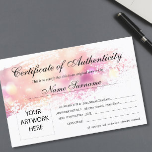 Lámina Certificado de autenticidad de arte por