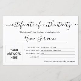 Lámina Certificado de autenticidad de arte por