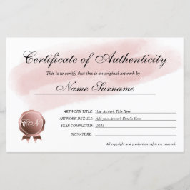 Lámina Certificado de autenticidad de arte por