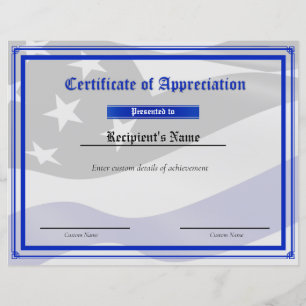 Lámina Certificado de bandera de línea azul delgada perso