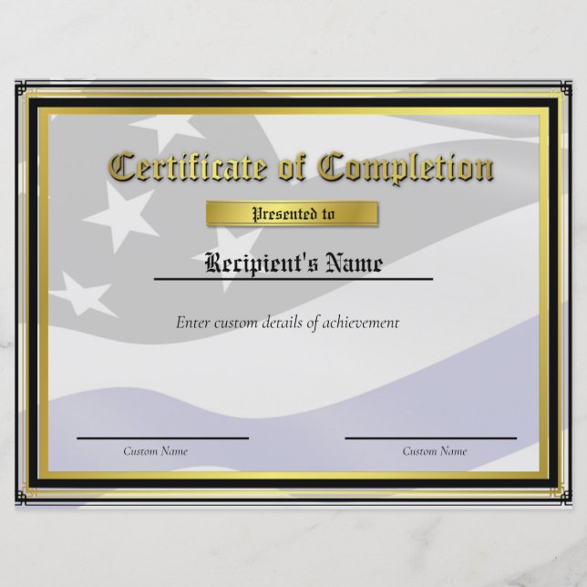 Lámina Certificado de Bandera de Línea Azul Delgada Perso (Anverso)