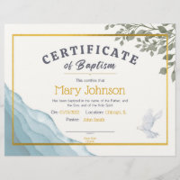 Certificado de bautismo acuarela