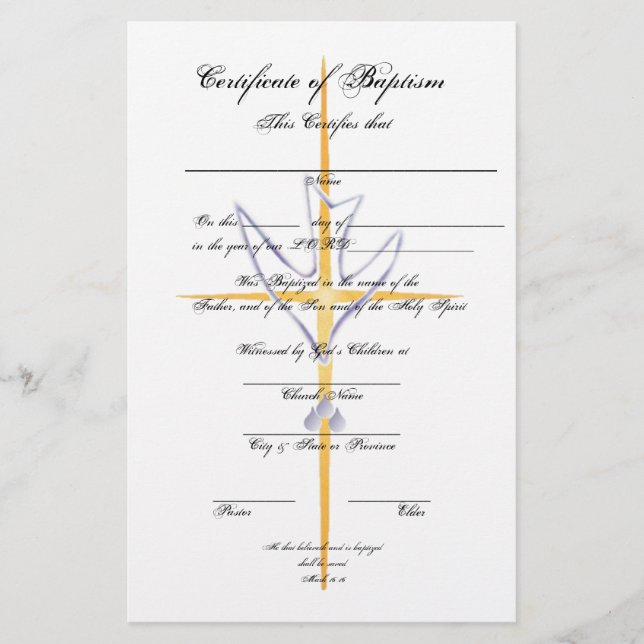 Lámina Certificado de Bautismo-Adulto (Anverso)