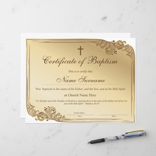 Lámina Certificado de bautismo, dedicación de bebé (Anverso/Reverso In Situ)