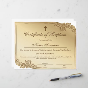 Lámina Certificado de bautismo, dedicación de bebé