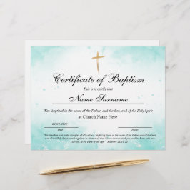 Lámina Certificado de bautismo, dedicación de bebé