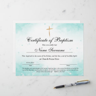 Lámina Certificado de bautismo, dedicación de bebé