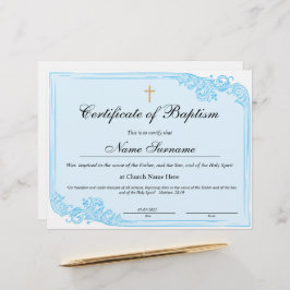 Lámina Certificado de bautismo, dedicación de bebé
