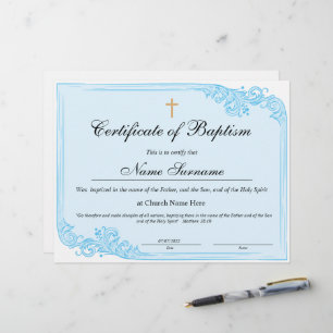 Lámina Certificado de bautismo, dedicación de bebé