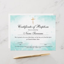 Certificado de bautismo, dedicación de bebé