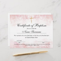 Certificado de bautismo, dedicación de bebé