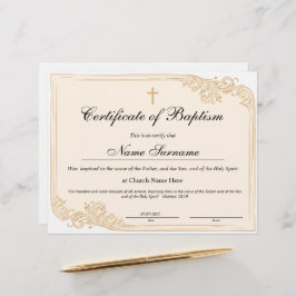 Lámina Certificado de bautismo, dedicación de bebé