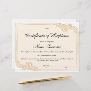 Lámina Certificado de bautismo, dedicación de bebé
