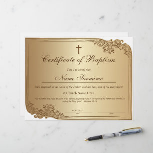 Lámina Certificado de bautismo, dedicación de bebé