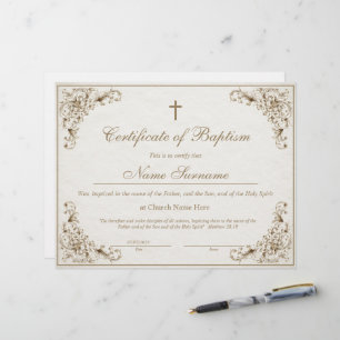 Lámina Certificado de Bautismo, Dedicación de Bebé