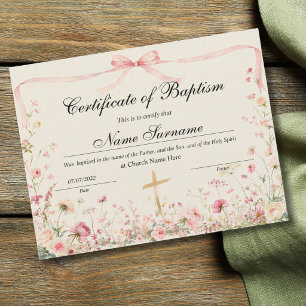 Lámina Certificado de Bautismo, Dedicación de Bebé