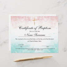 Certificado de bautismo, dedicación de bebé