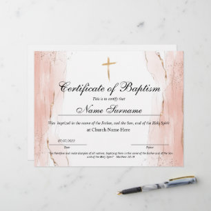 Lámina Certificado de bautismo, dedicación de bebé