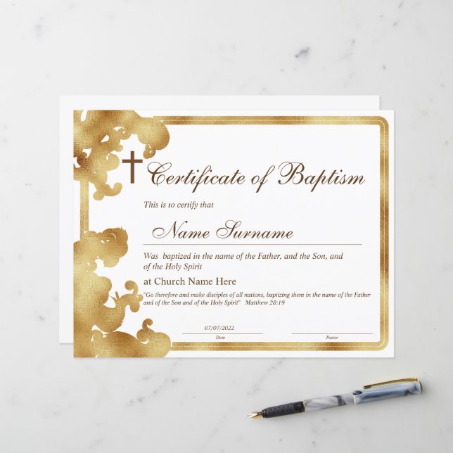 Lámina Certificado de bautismo, dedicación de bebé (Anverso/Reverso In Situ)