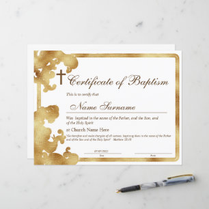 Lámina Certificado de bautismo, dedicación de bebé