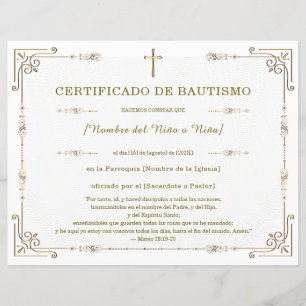 Lámina Certificado de Bautismo Elegante
