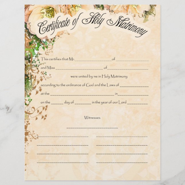 Lámina Certificado de boda (Anverso)