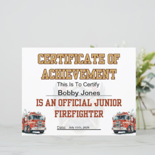 Lámina Certificado de bomberos para Fiesta menor de bombe