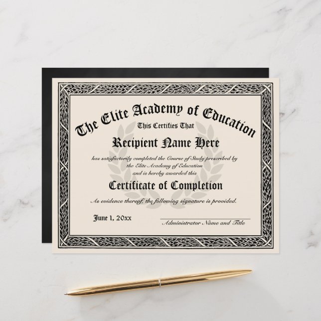 Lámina Certificado de Certificado de Diploma de Terminaci (Anverso/Reverso In Situ)