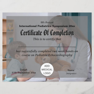 Lámina Certificado de conferencia de pediatría para niños