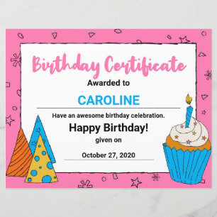 Lámina Certificado de cumpleaños de Clipart Cupcake Rosa