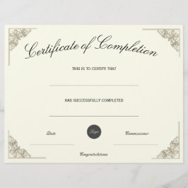 Lámina Certificado de cumplimiento en blanco con logotipo